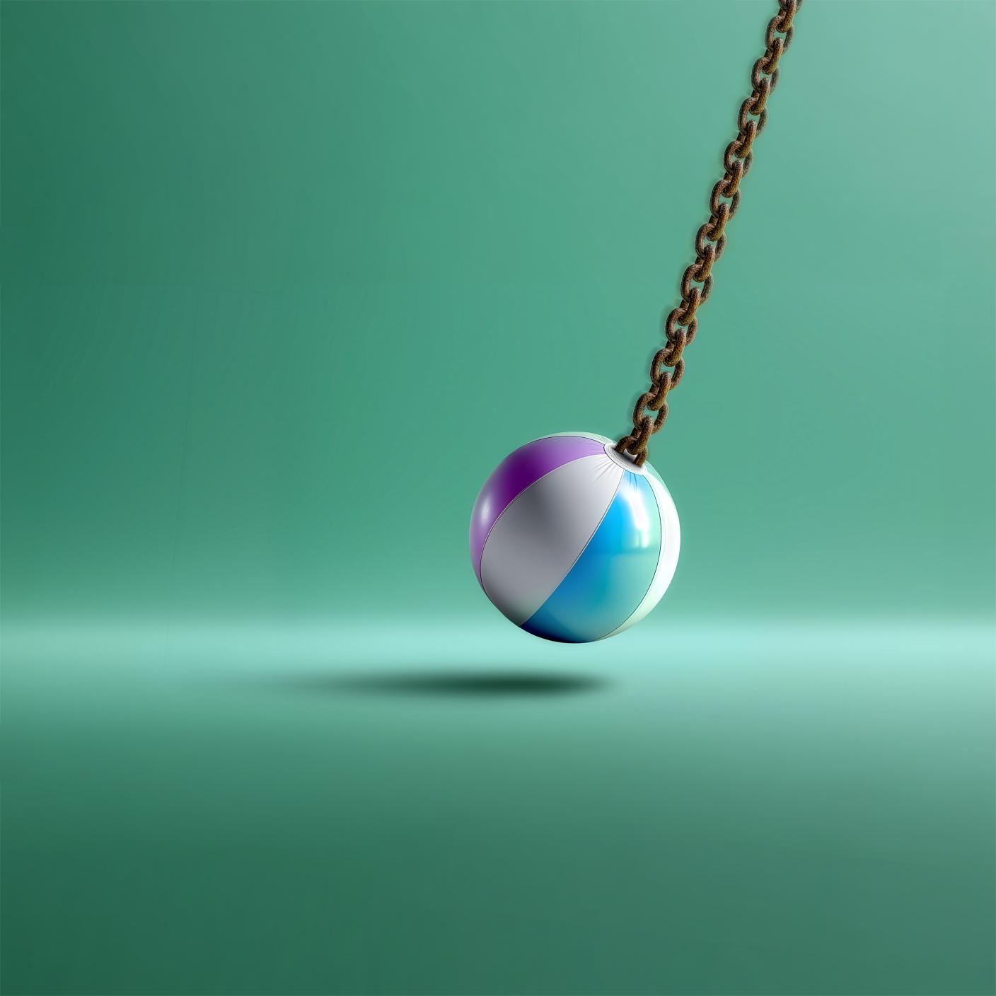 ball on chain with green background.